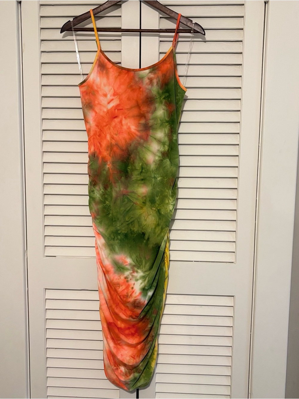 Fashion Nova Tie-Dye Midi Dress in Orange & Green & Yellow - Women's